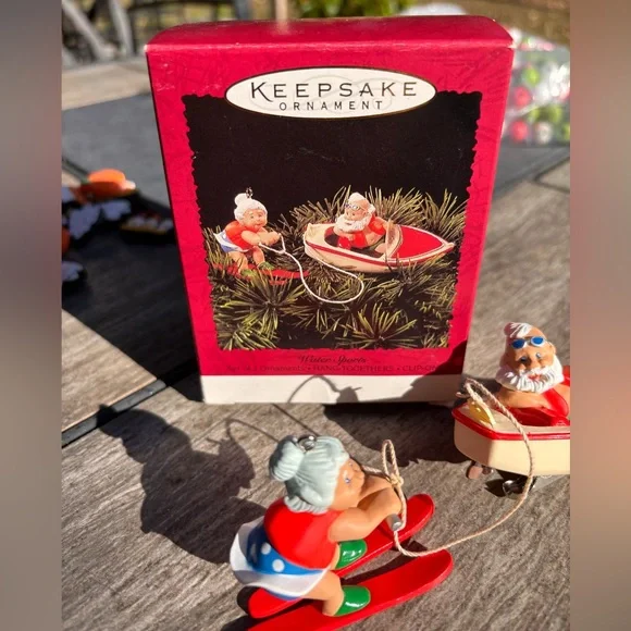 Hallmark Ornament Boating Santa 1995 Water Sports Christmas Tree Vintage skiing - Picture 1 of 7